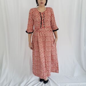 70s Red and Cream Handmade Dress‎
